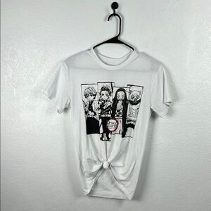 Demon Slayer Women’s White Graphic T-Shirt with Anime Characters Street Wear